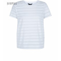 White Burn out Stripe Short Sleeve Cotton Women T Shirt